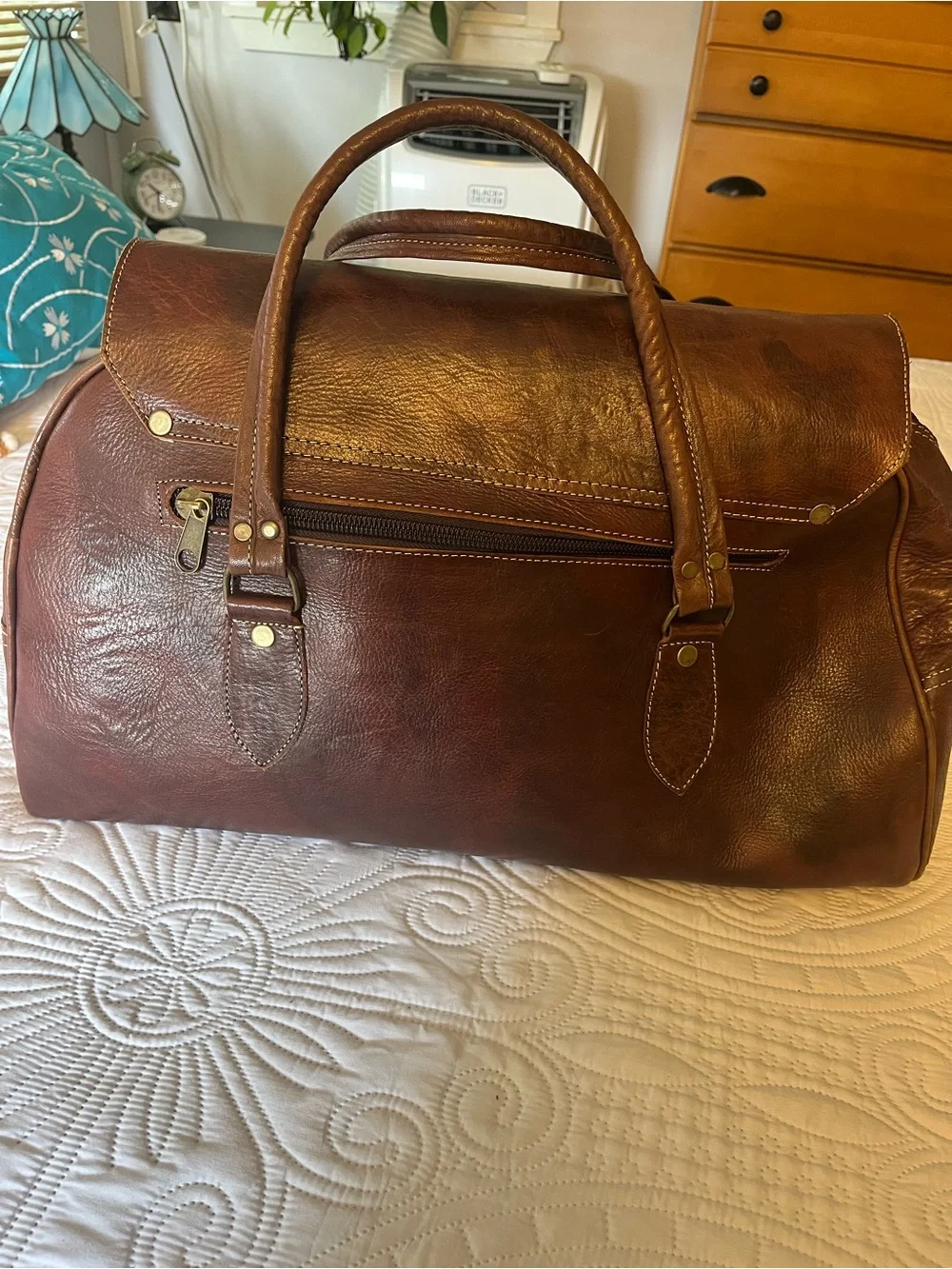 Large Classic CognacLeather Travel Bag/Full Grain Leather Bag/All Handmade